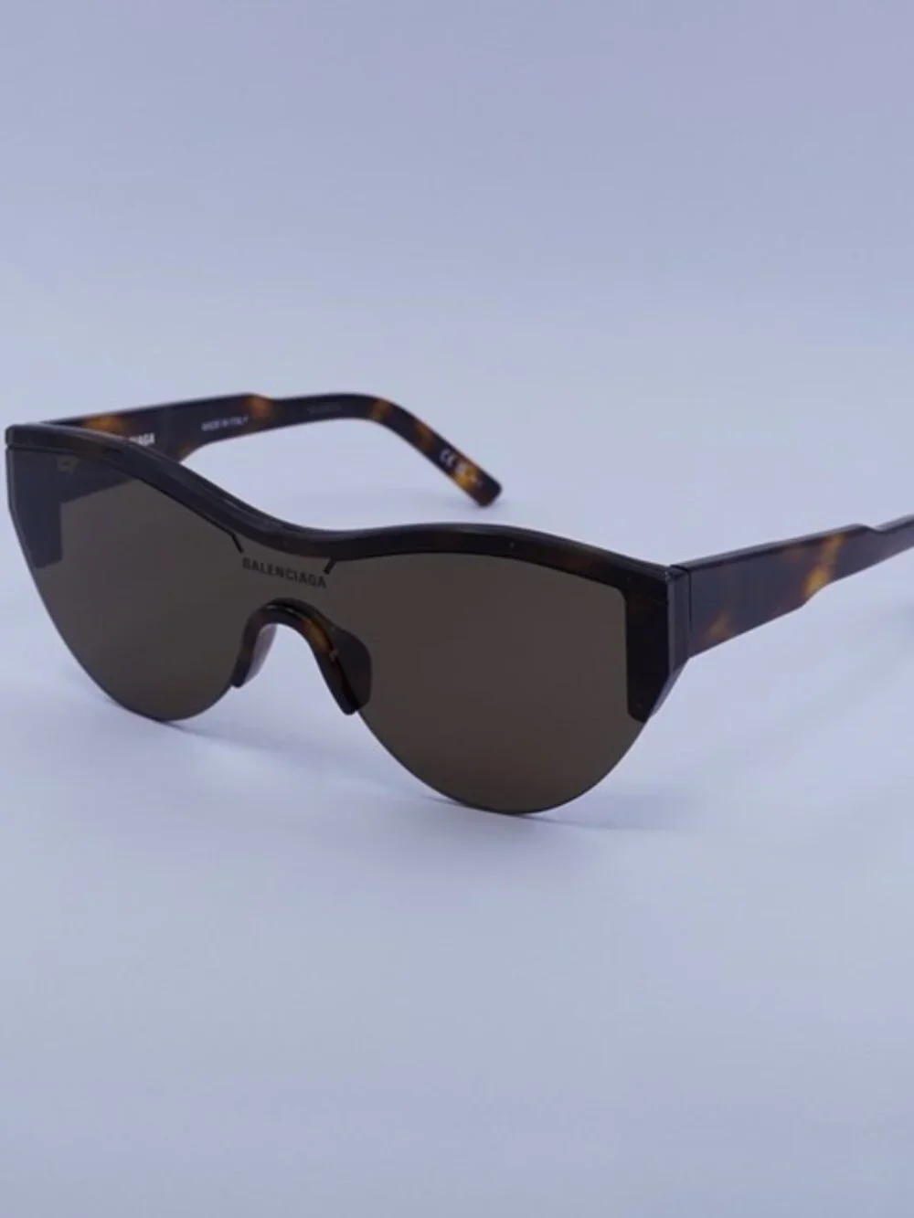 Balenciaga BB0004S 007 Sunglasses Shiny Medium Havana Shield Frame